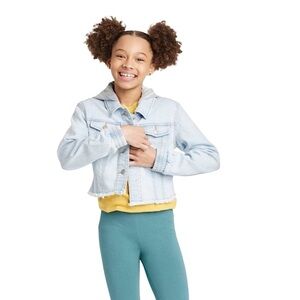 Girls’ Hooded Light Wash Jean Jacket
